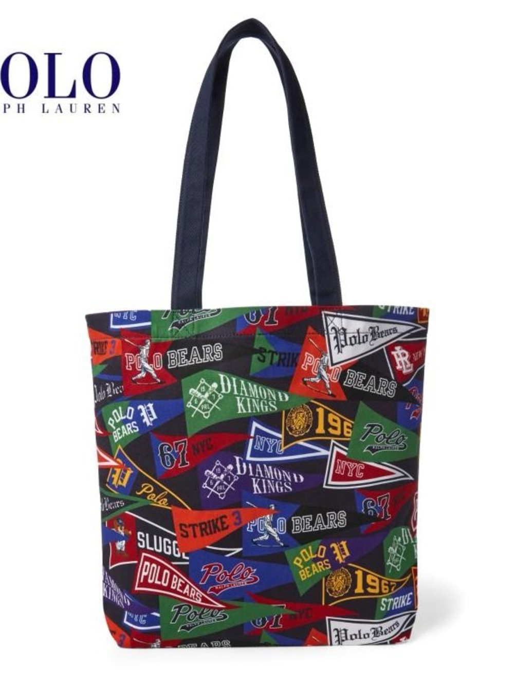 Polo by Ralph Lauren Multicolor Pennant Print Canvas Tote with Navy Straps